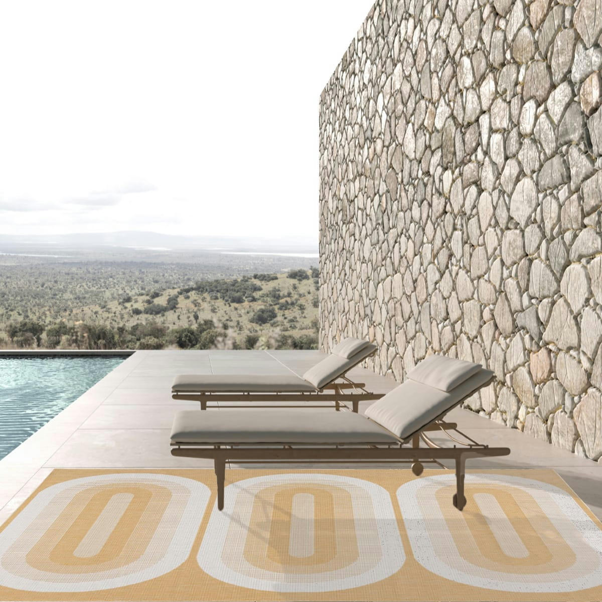 ELLIPSE - Tapis intérieur extérieur graphique jaune 200x290, OEKO-TEX®