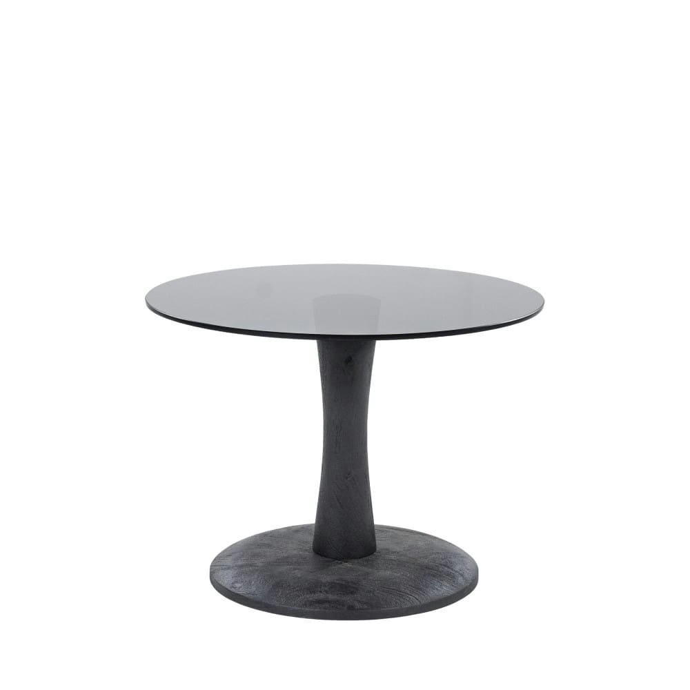 BOOGIE - Table d'appoint ronde en verre et bois de manguier D55cm noir