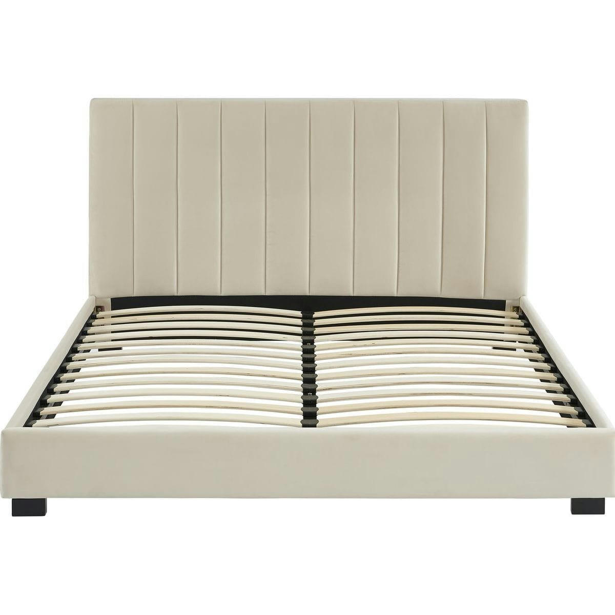 WILLIAM - Lit adulte avec tête de lit capitonnée en velours beige sable 160x200