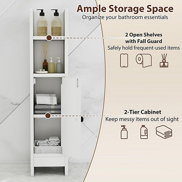 Meuble Salle de Bain d'Angle, 20 x 18 x 80 CM, avec étagère Amovible et Réglable , Kit Anti-Basculement et Bavettes Anti-Chute