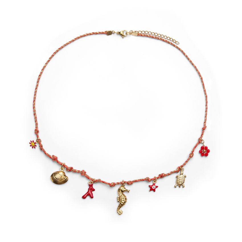 Manfield Rode ketting met bedeltjes