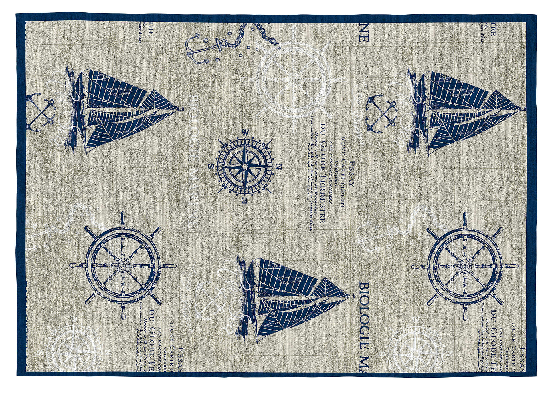 NORONHA - Tapis décoratif en coton en impression digital bleu 160x230 cm