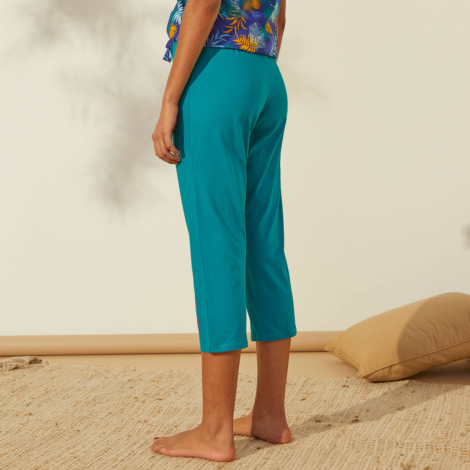 Pantacourt de pyjama en coton - uni tropical