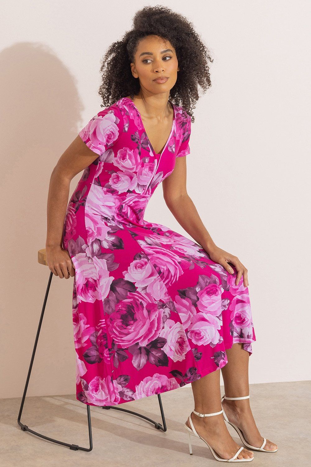 Klass. Bouquet Print Short Sleeve Dress