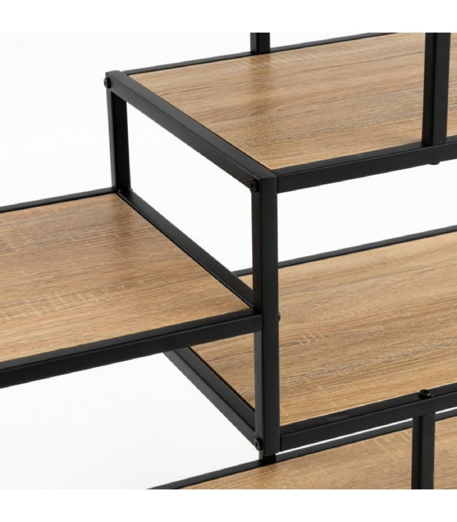 MÉTAL - Console d'entrée en bois et métal noir 5 plateaux