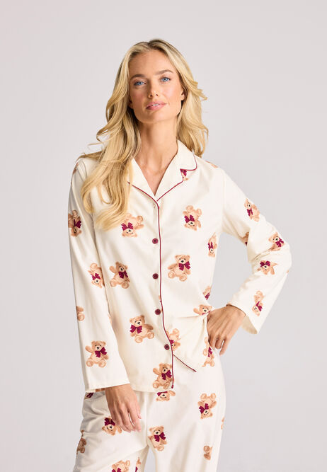 Womens Cream Teddy Print Family Pyjama