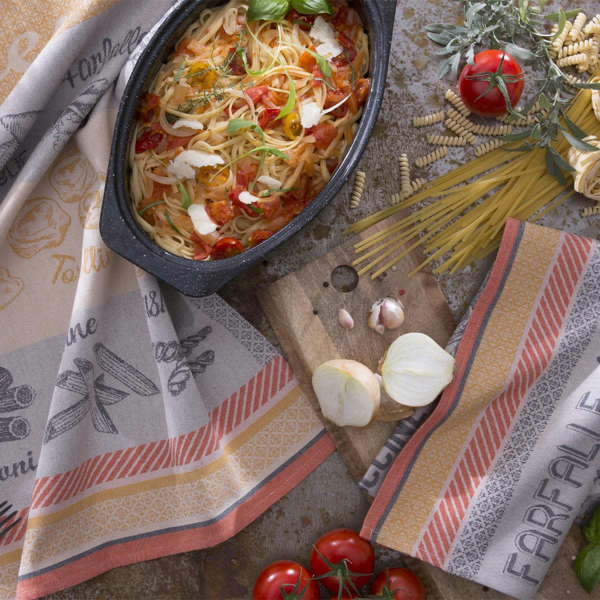 PÂTES - Lot de 2 torchons en jacquard de coton beige 50x75