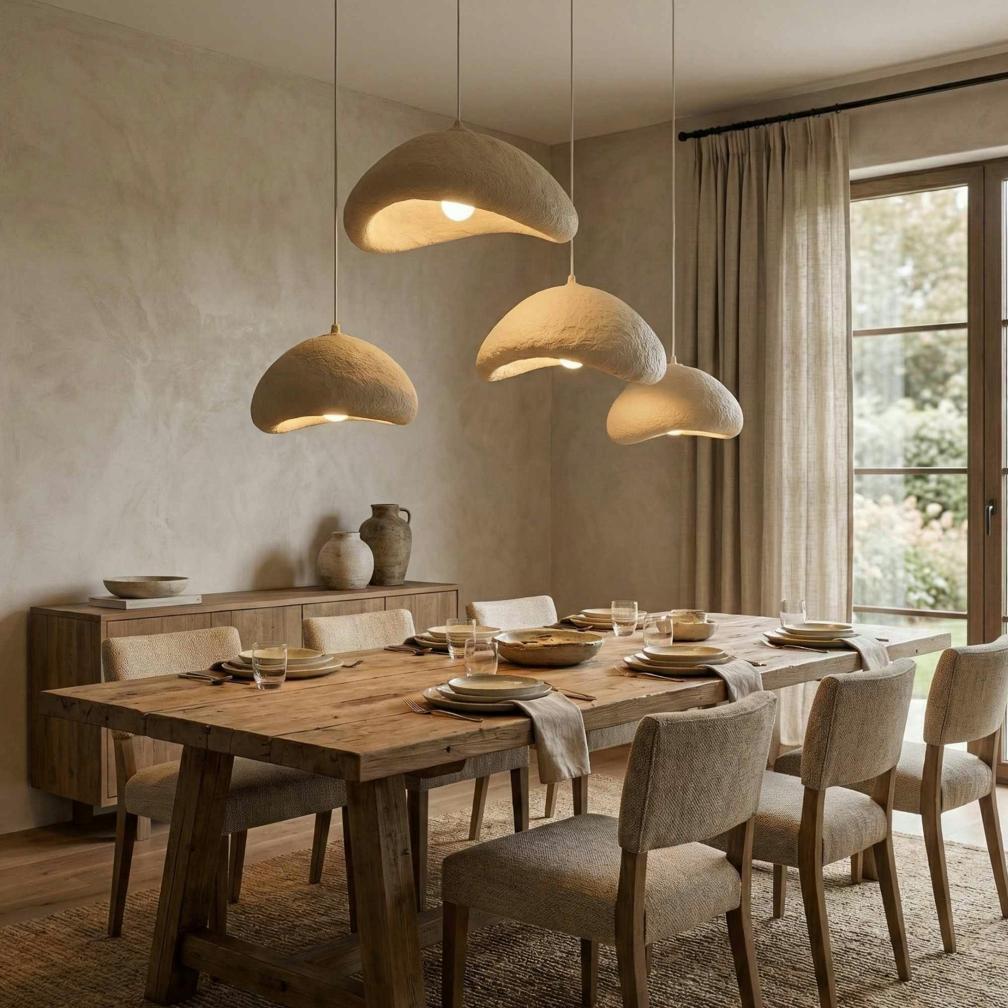 Suspension beige design organique 4 lampes 150 cm NOXIS