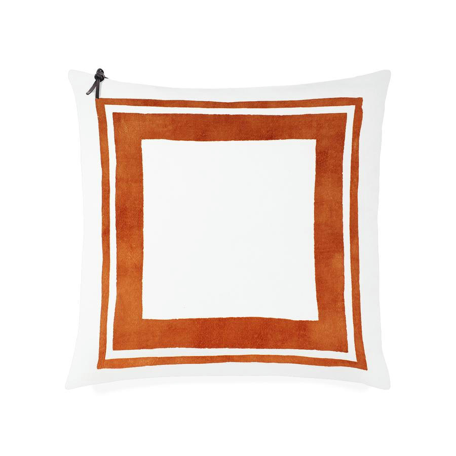 CAP SA SAL - Coussin coton lavé blanc/orange foncé 50x50