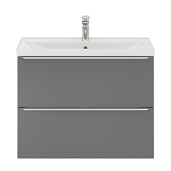 Meuble vasque suspendu faible profondeur gris brillant l.80 cm Imandra   plan vasque blanc céramique Nira, GoodHome