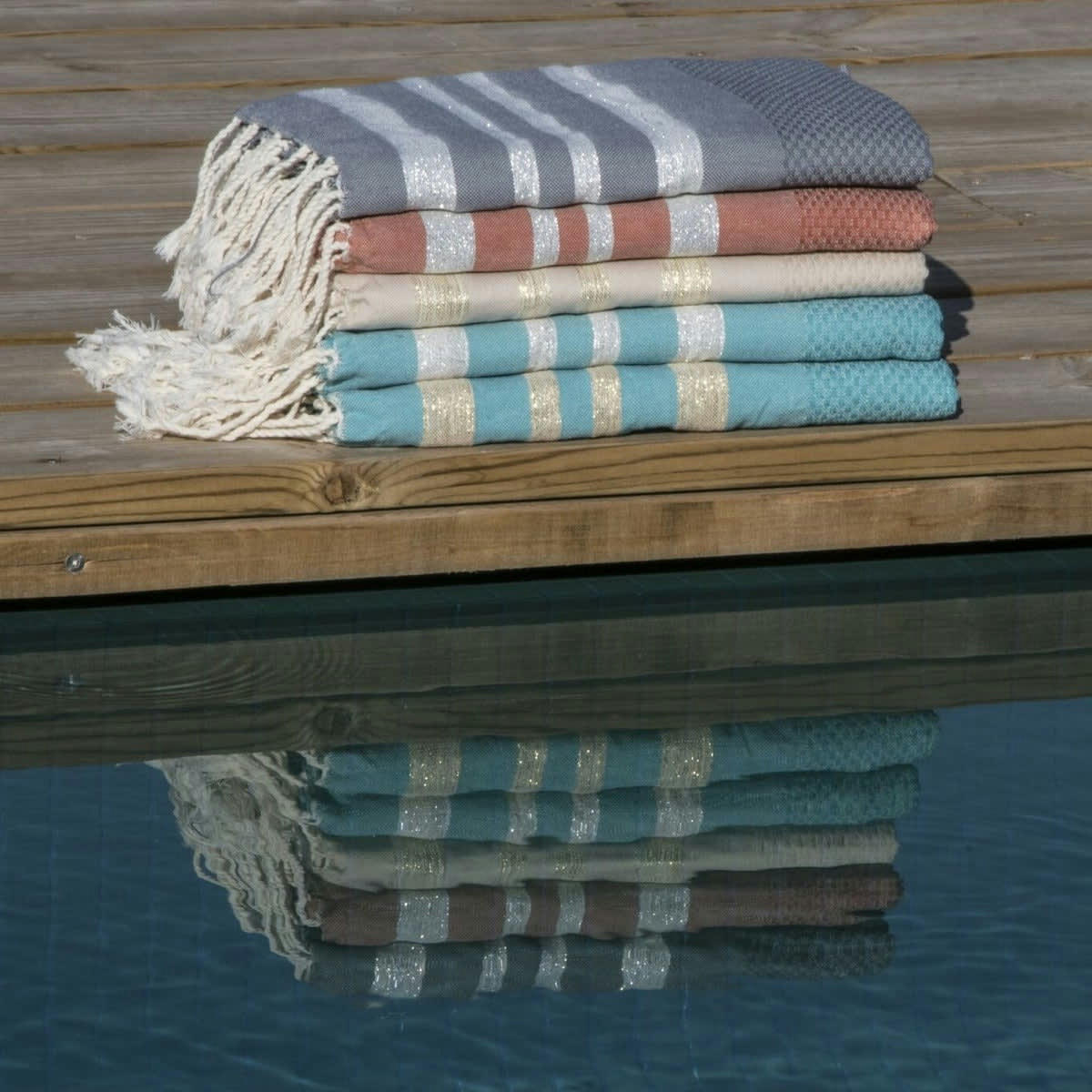 HAMPTONS - Fouta lurex coton  100x200 terracotta / argent