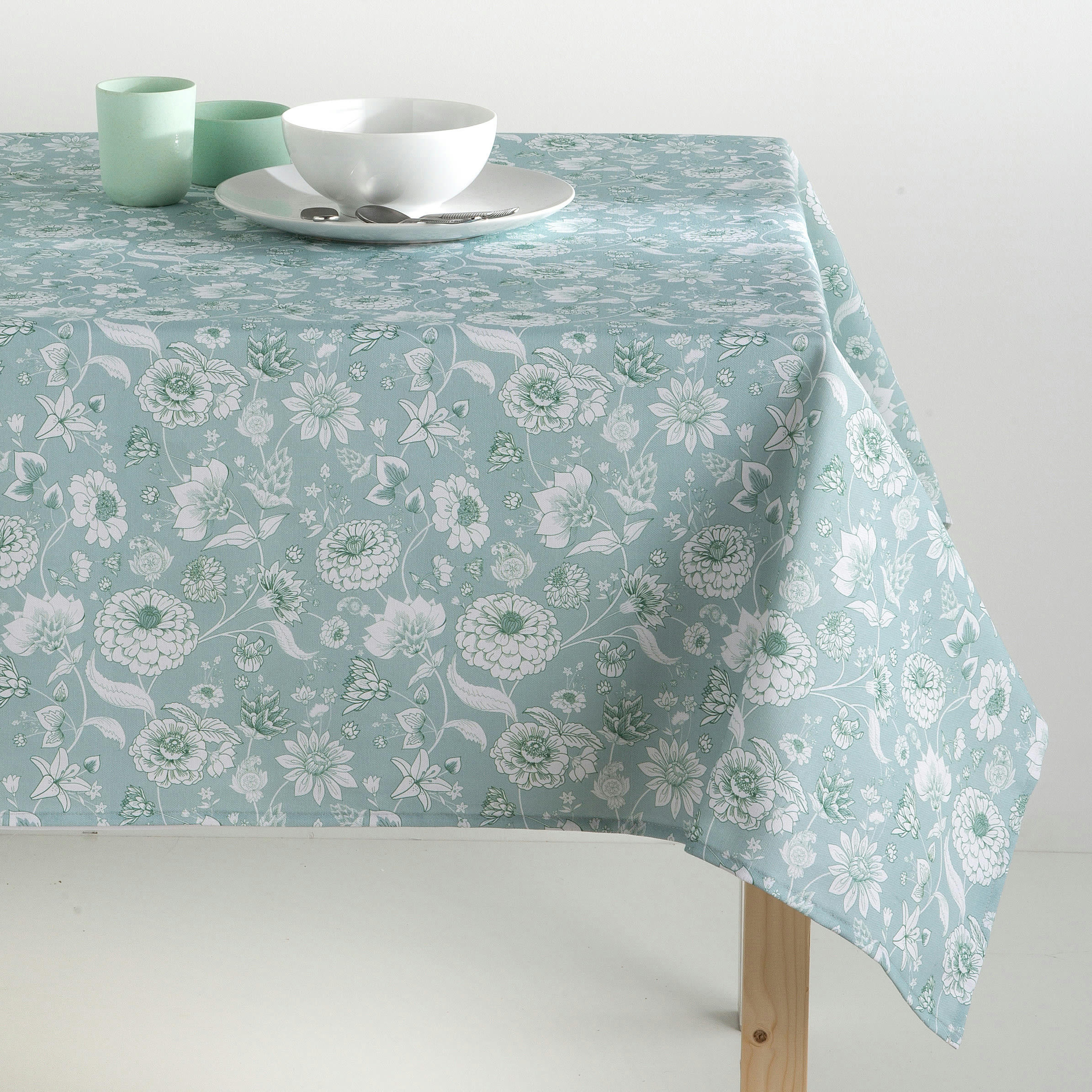 BOON AGUAMARINA - Nappe en coton biologique antitâche imprimée eau de mer 140x140 cm