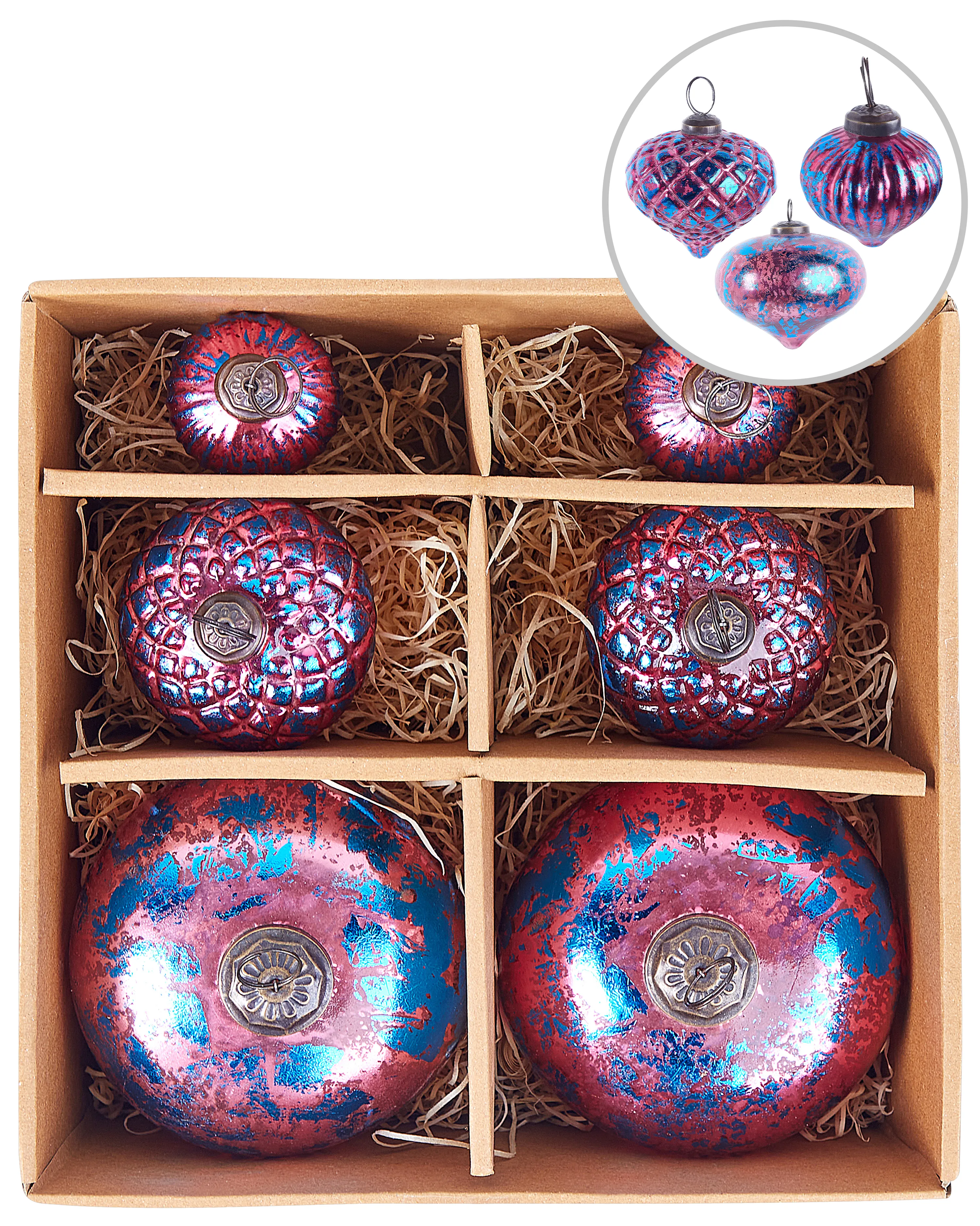 Set of 6 Baubles ASTRALE Glass Pink