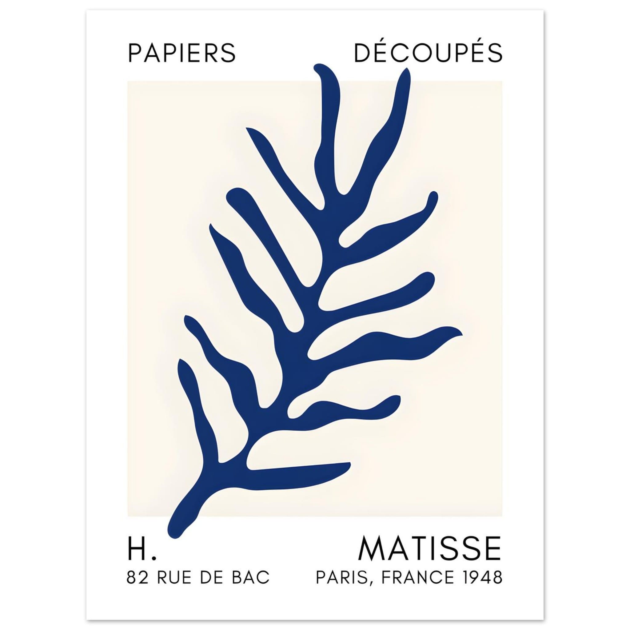 Artfulprints Poster Matisse – Ocean flora navy blue II  - 30x40 cm - Blauw