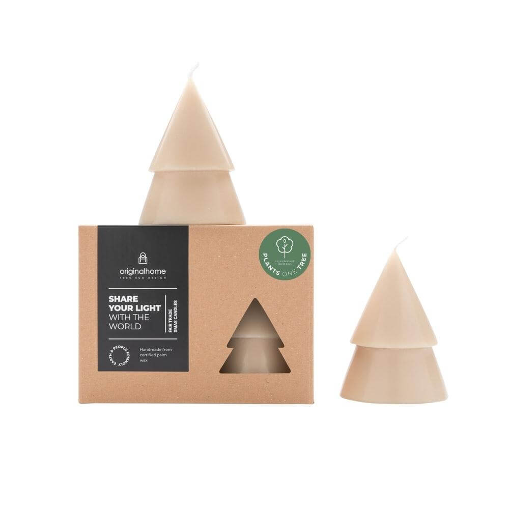 Originalhome dennenboom kaars - beige - M - set van 2