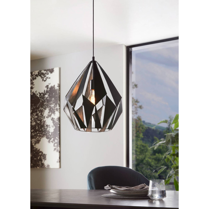 Suspension Carlton 1 noire et argent Ø 38,5 cm E27 60 W EGLO