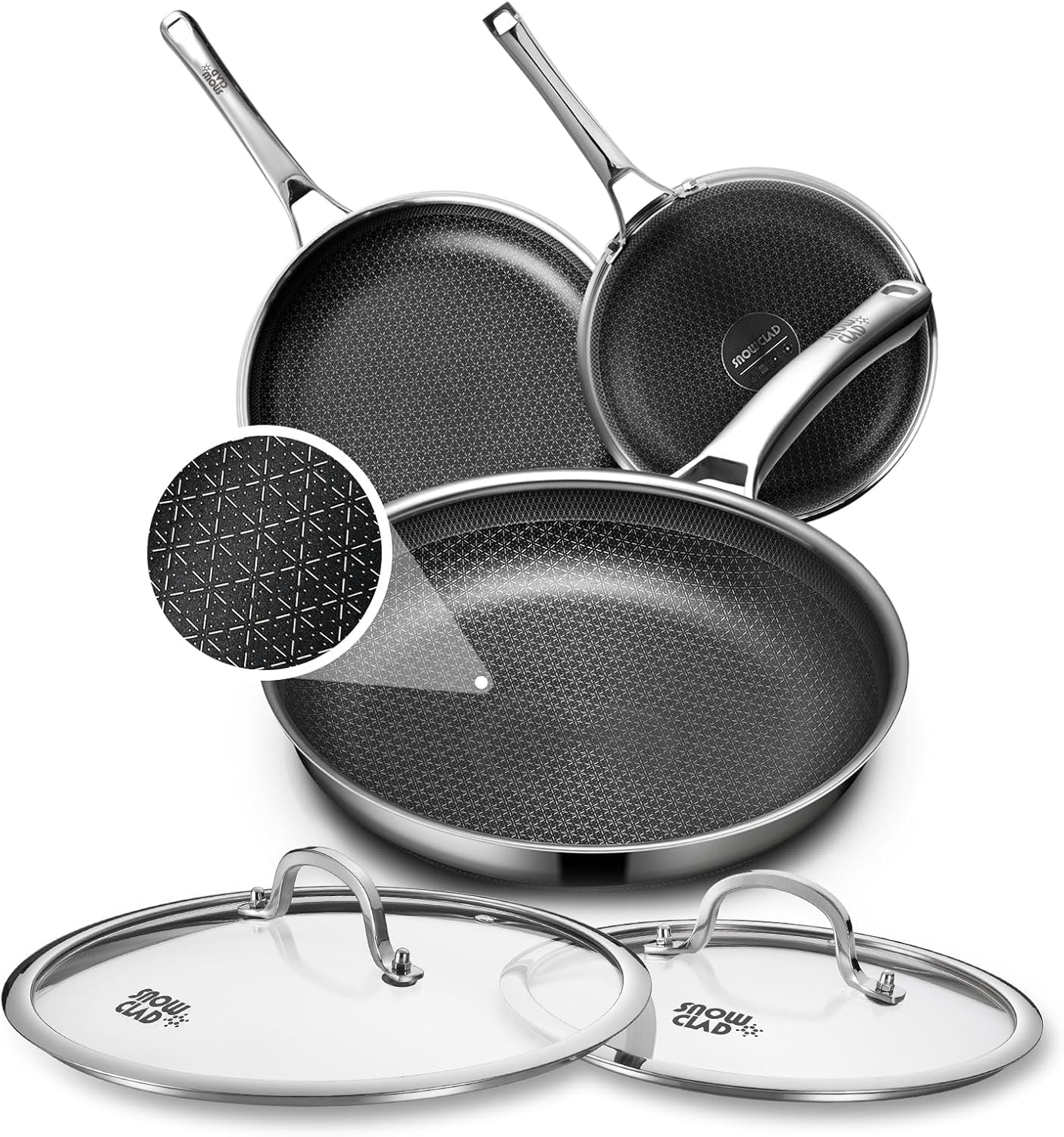 OATOFP Non Stick Frying Pans Set with 2 Lid, Hybrid Skillet Set Nonstick (8+10+12inch), Pans for cooking, PFOA Free Stainless Steel Kitchen set, Dishwasher and Oven-Safe Cookware Sets