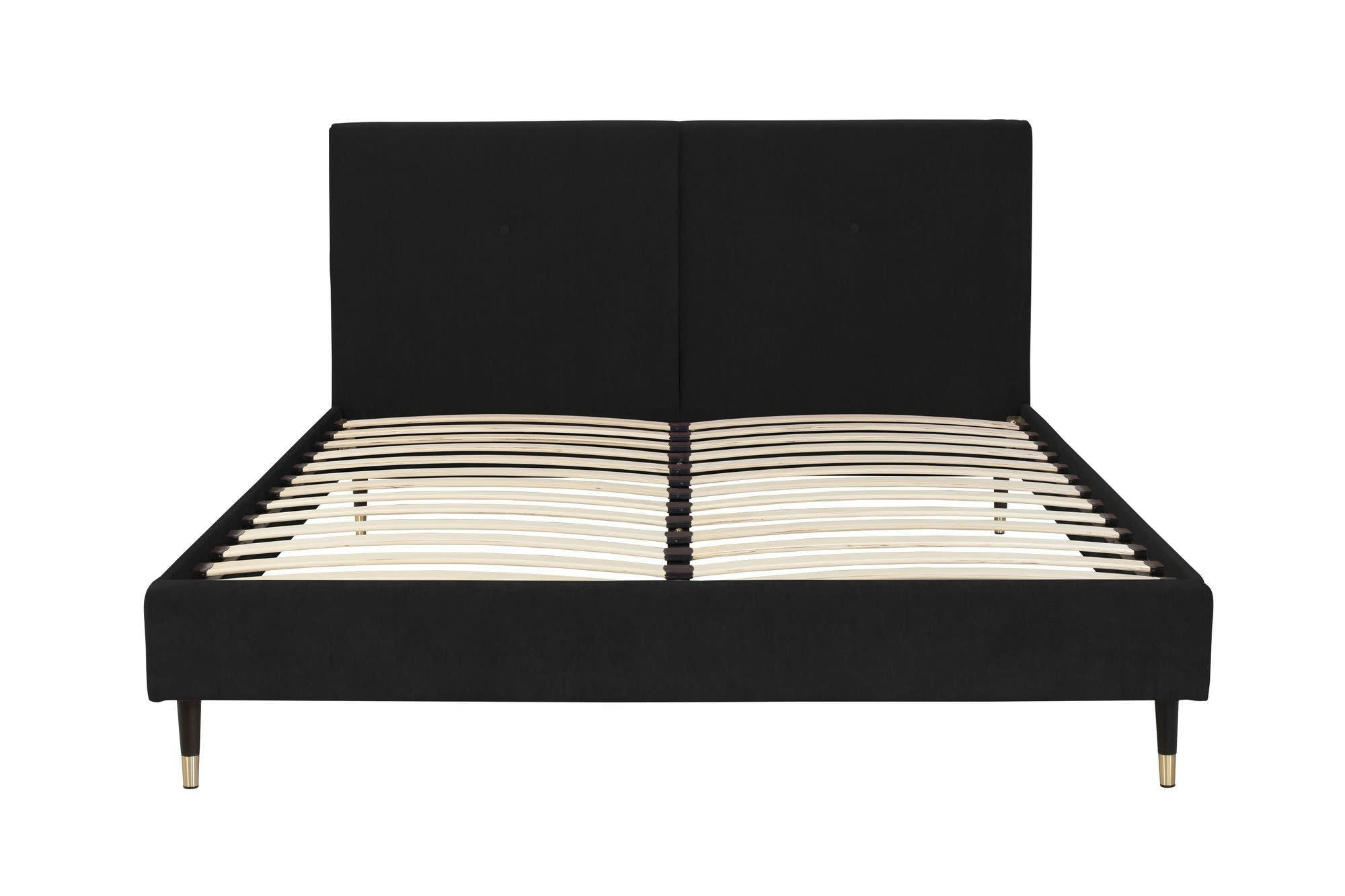 TRISTAN - Lit avec matelas 2 places  en velours noir charbon 160x200