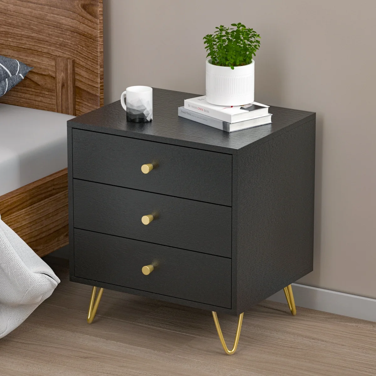 21.6'' Tall 3 - Drawer Nightstand White/Grey/Black(1 Piece)