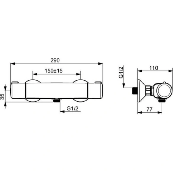 Thermostat-Brausebatterie, »HANSAPICO«, wandmontiert, messingfarben, verchromt