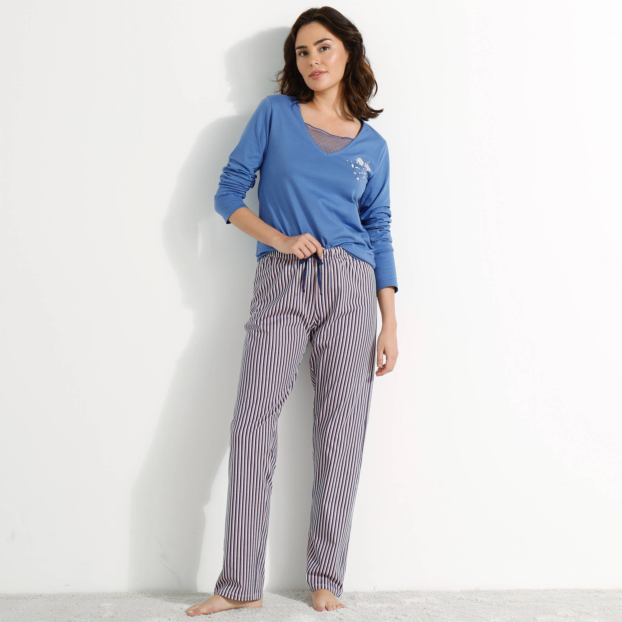 T-shirt pyjama manches longues motif floral imprimé