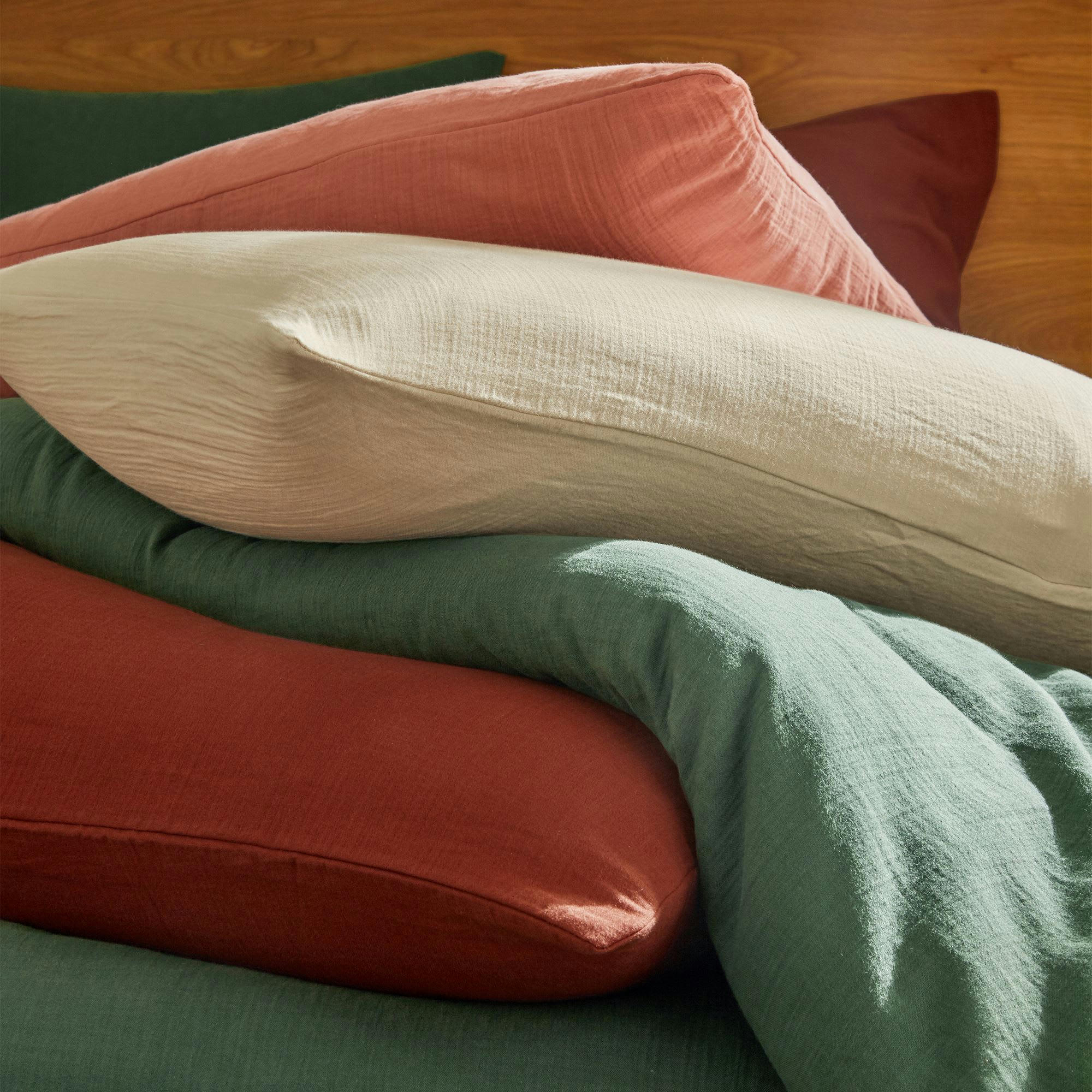 DOUBLE GAZE - Housse de couette 200x200 rose poudré en coton