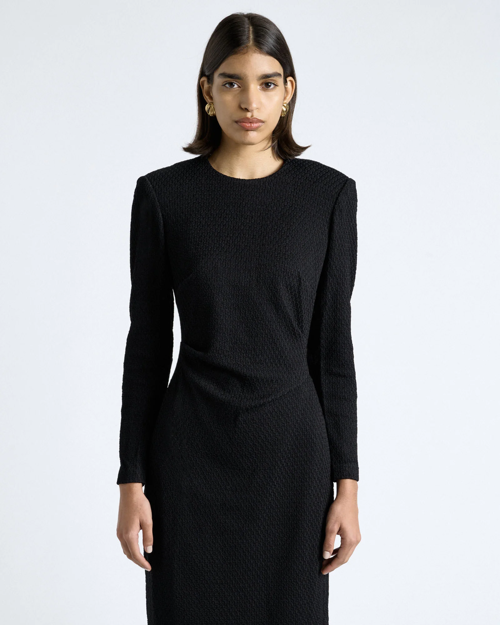 Shirred Jacquard Knit Midi Dress
