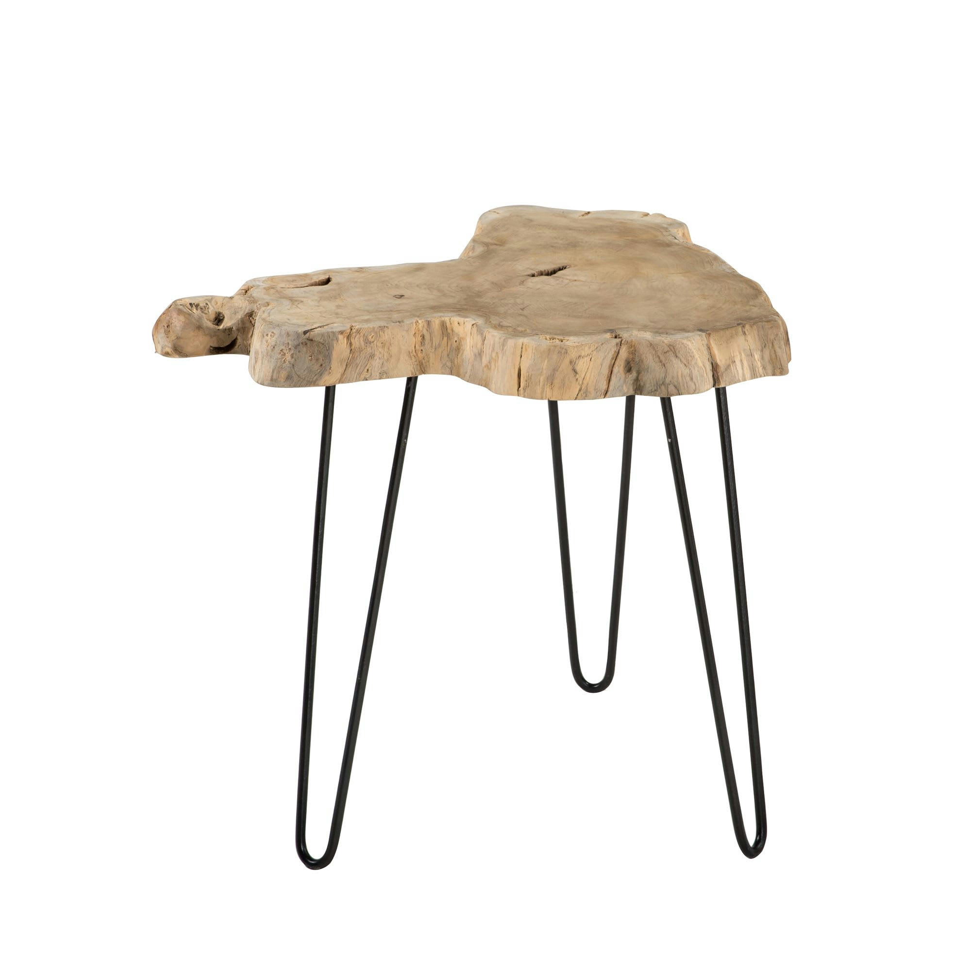 TIKI - Bout de canapé en teck et pieds en métal noir