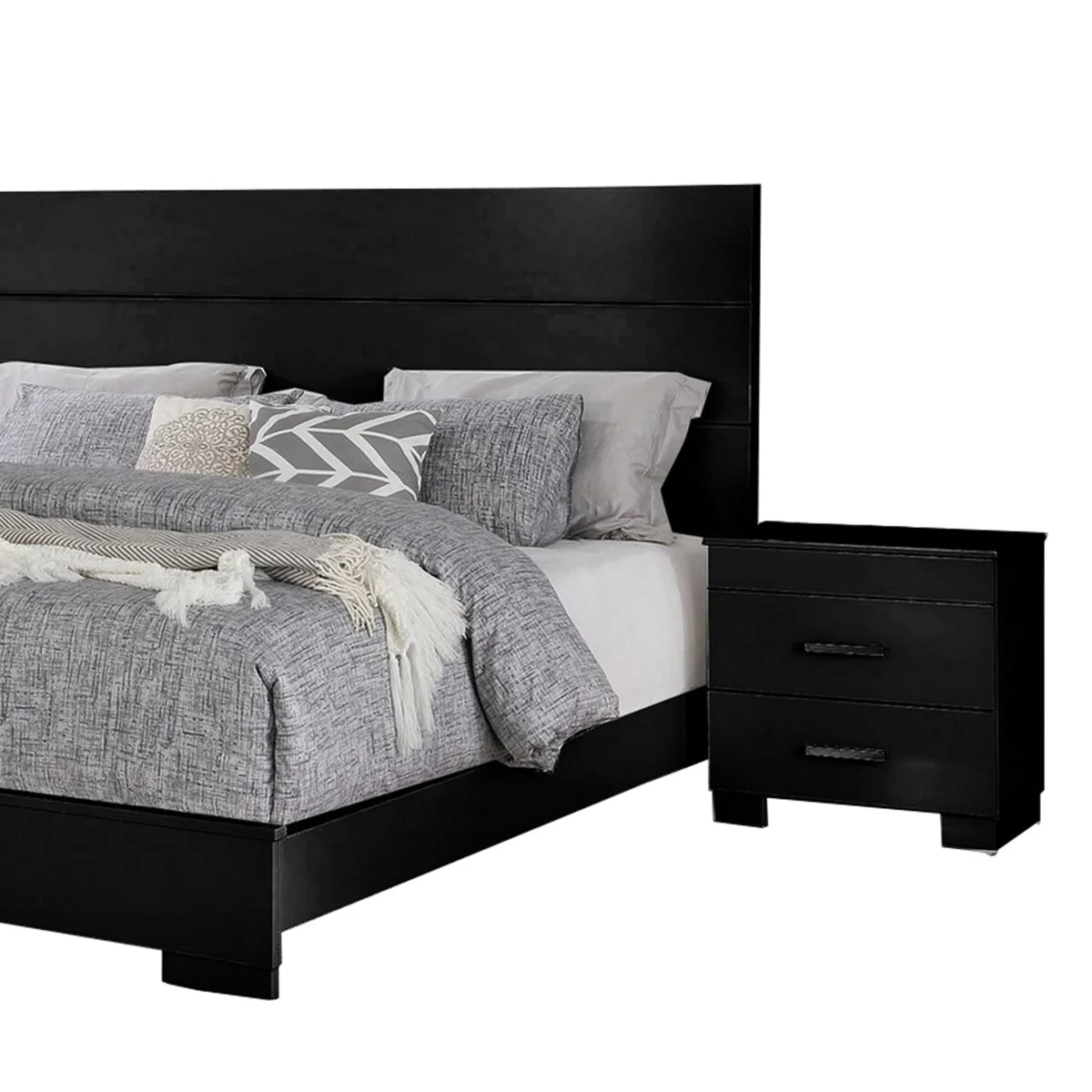 Contemporary 5 Piece Glossy Wooden Queen Bedroom Set, Black