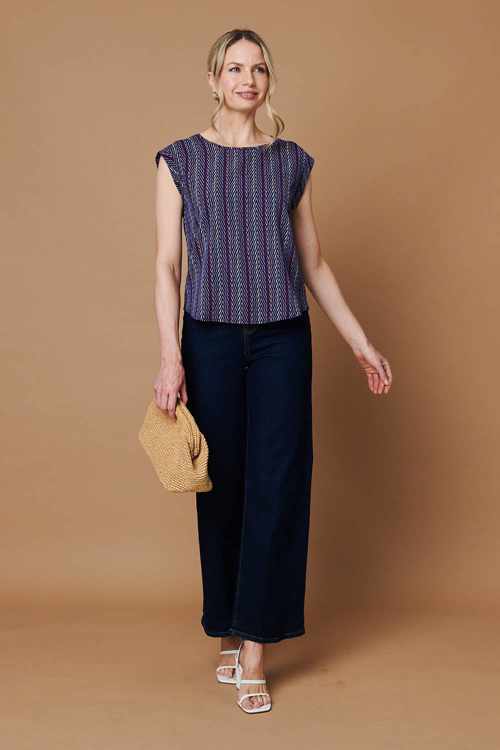 Izabel London Chevron Print Cap Sleeve Top