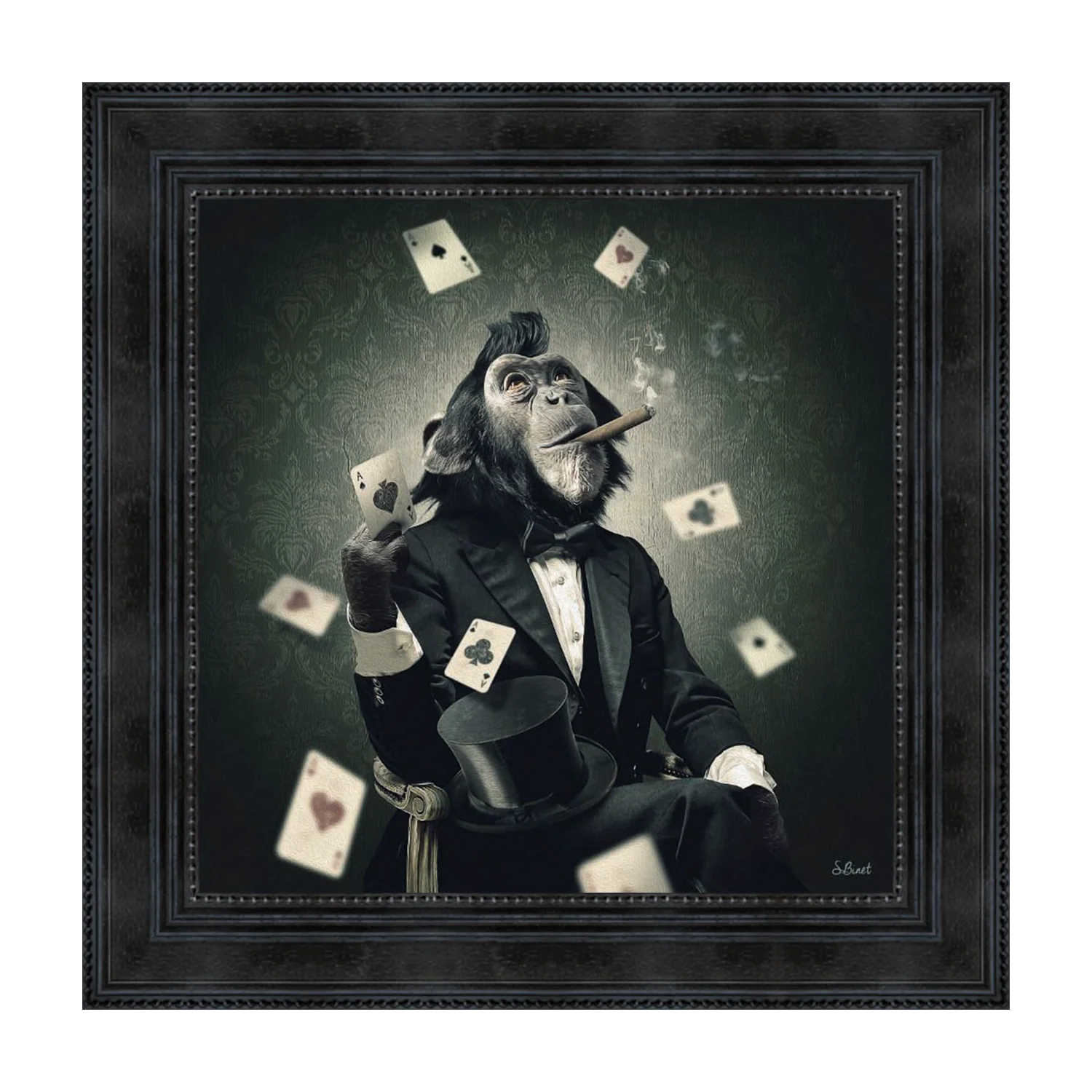 Tableau BINET SINGE POKER coloris noir