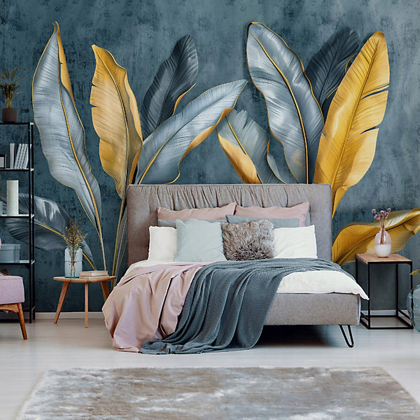 Papier Peint Panoramique Intissé Feuilles Nature 300x210 cm - Colle Inclus - Moderne XXL Papier Peint por Chambre Salon
