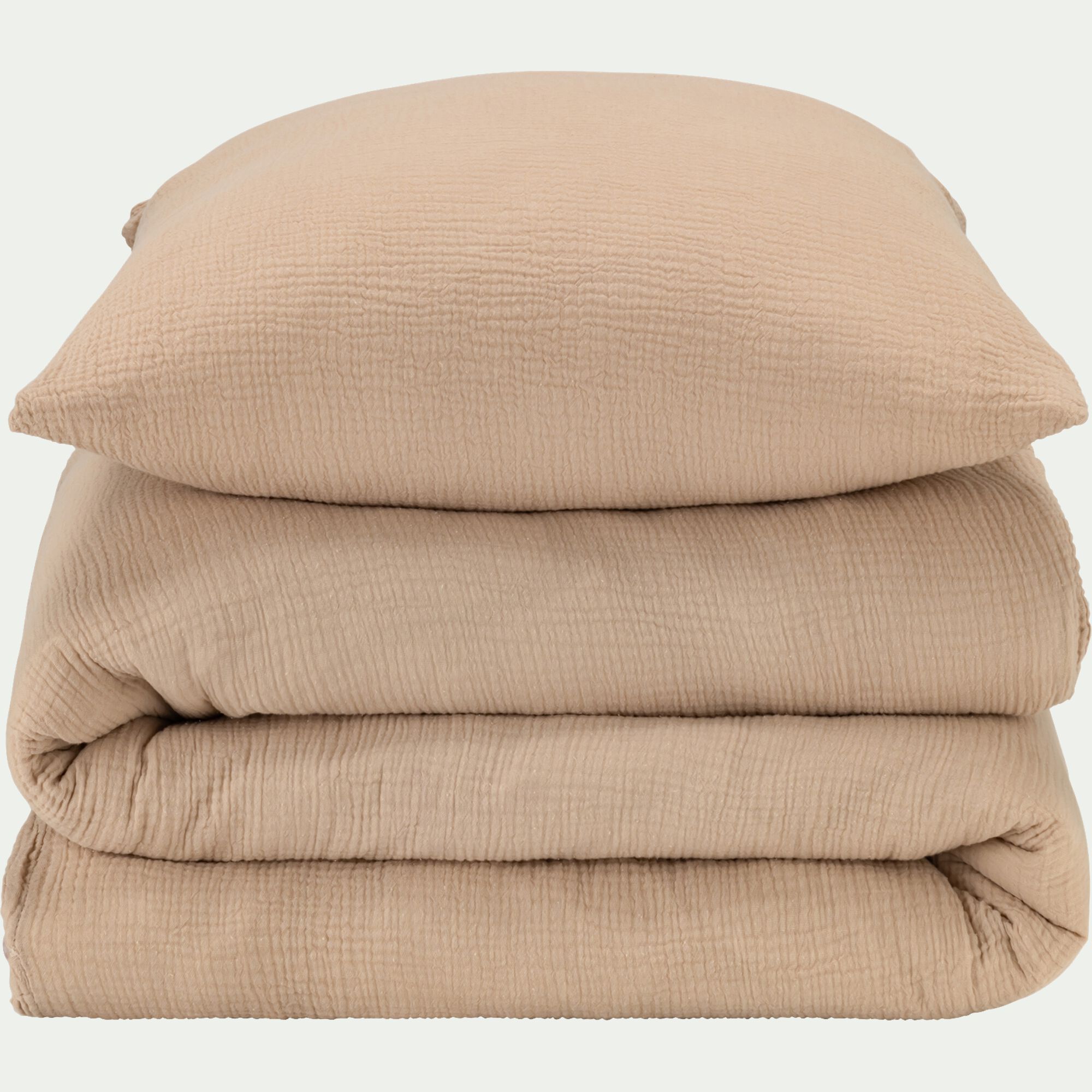 BALETI - Housse de couette 240x220cm et 2 taies d'oreiller 63x63cm en double gaze de coton - beige alpilles