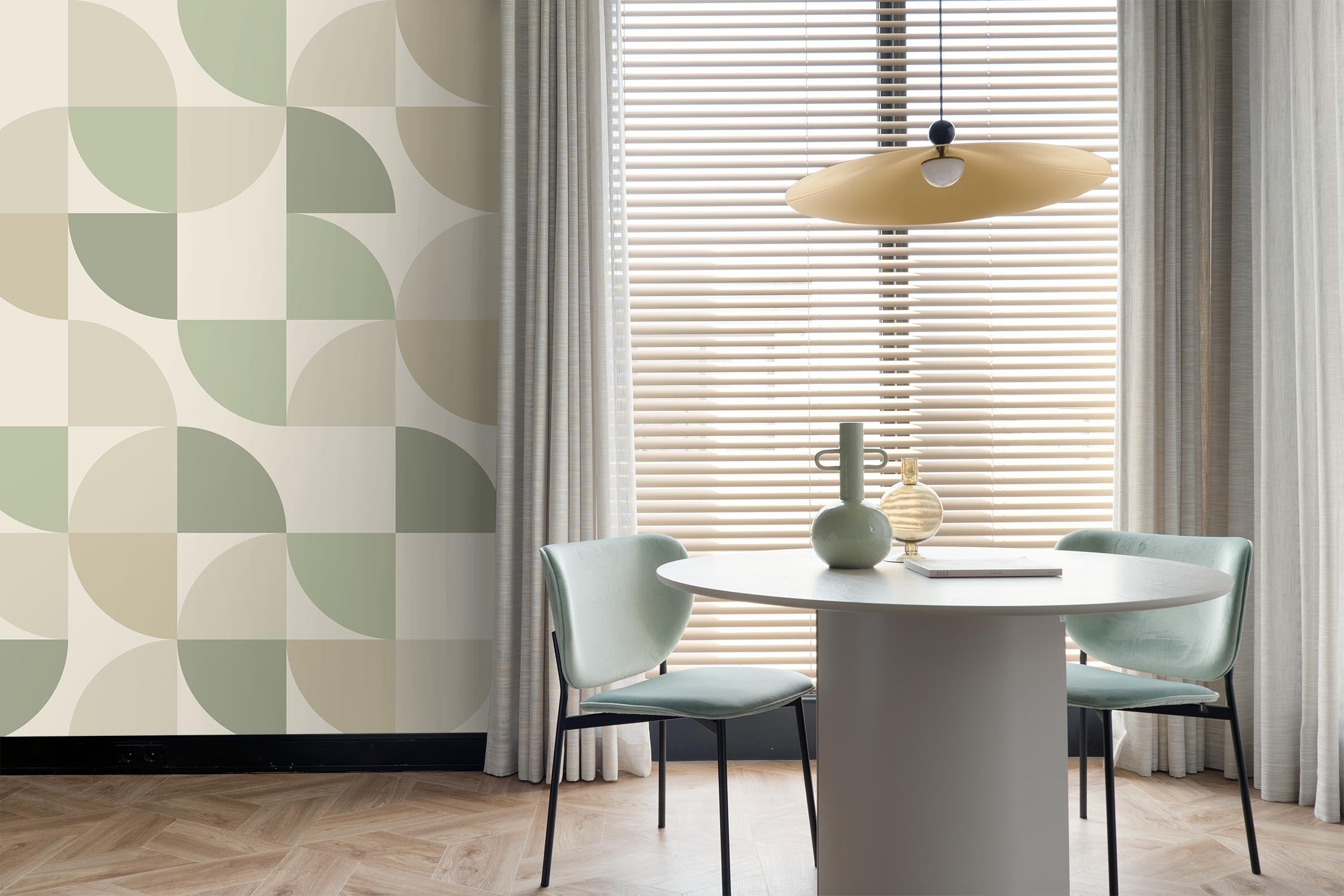 ESTAhome fotobehang geometrische vormen beige en groen - 250 x 279 cm - 159386