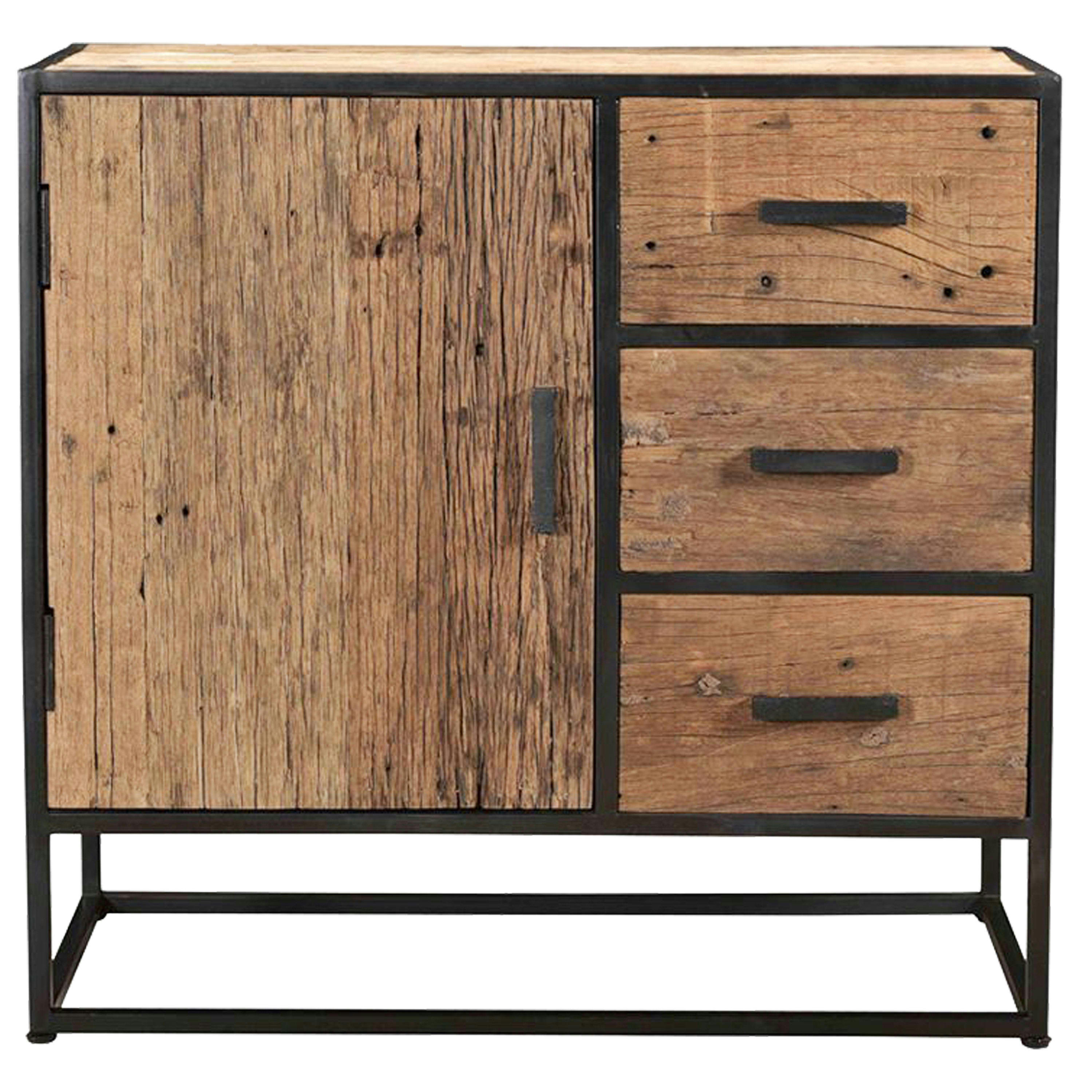 RIVERWOOD - RIVERWOOD-Buffet 1 porte 3 tiroirs en Bois recyclé et métal noir