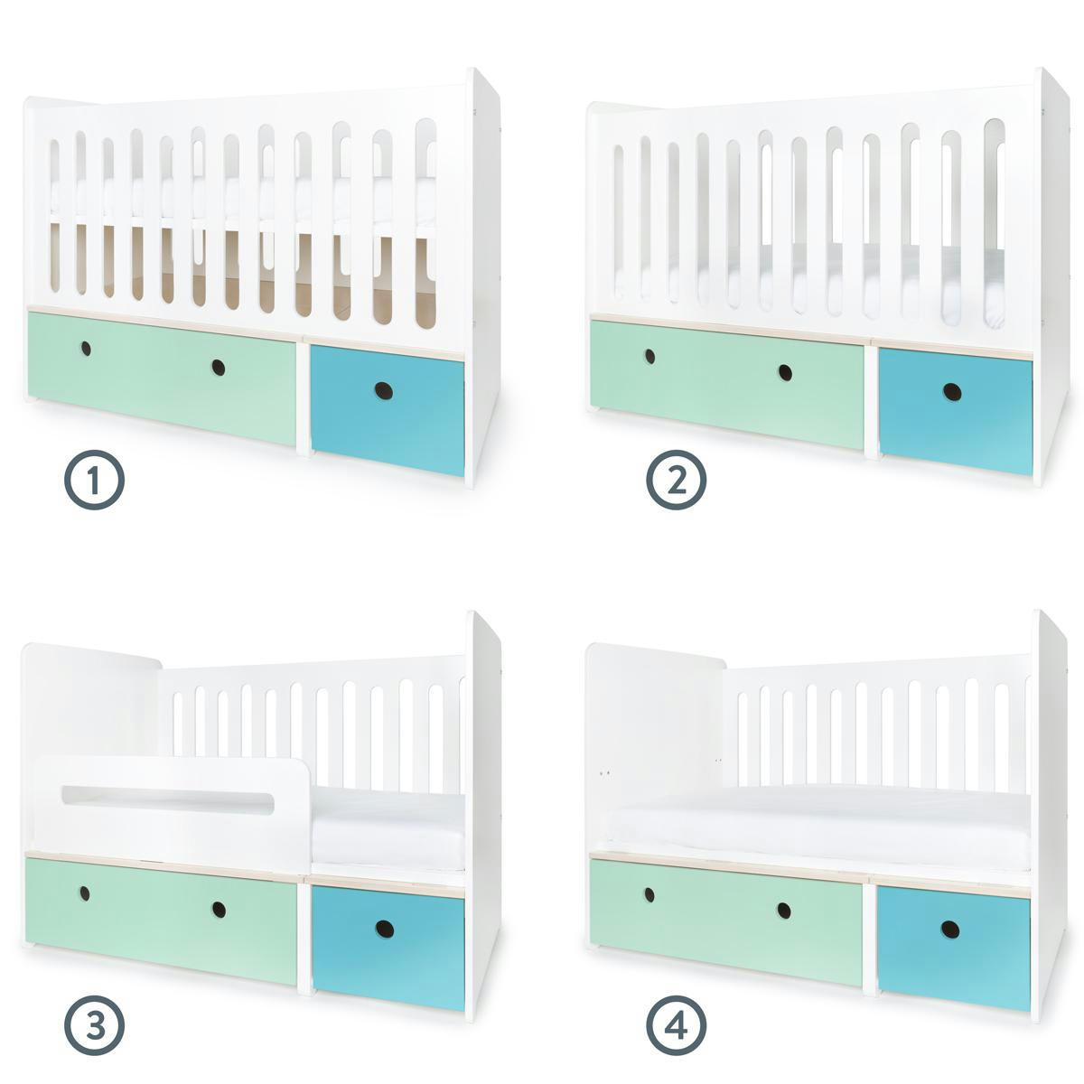 COLORFLEX - Lit bébé évolutif 70x140cm vert menthe-bleu paradis