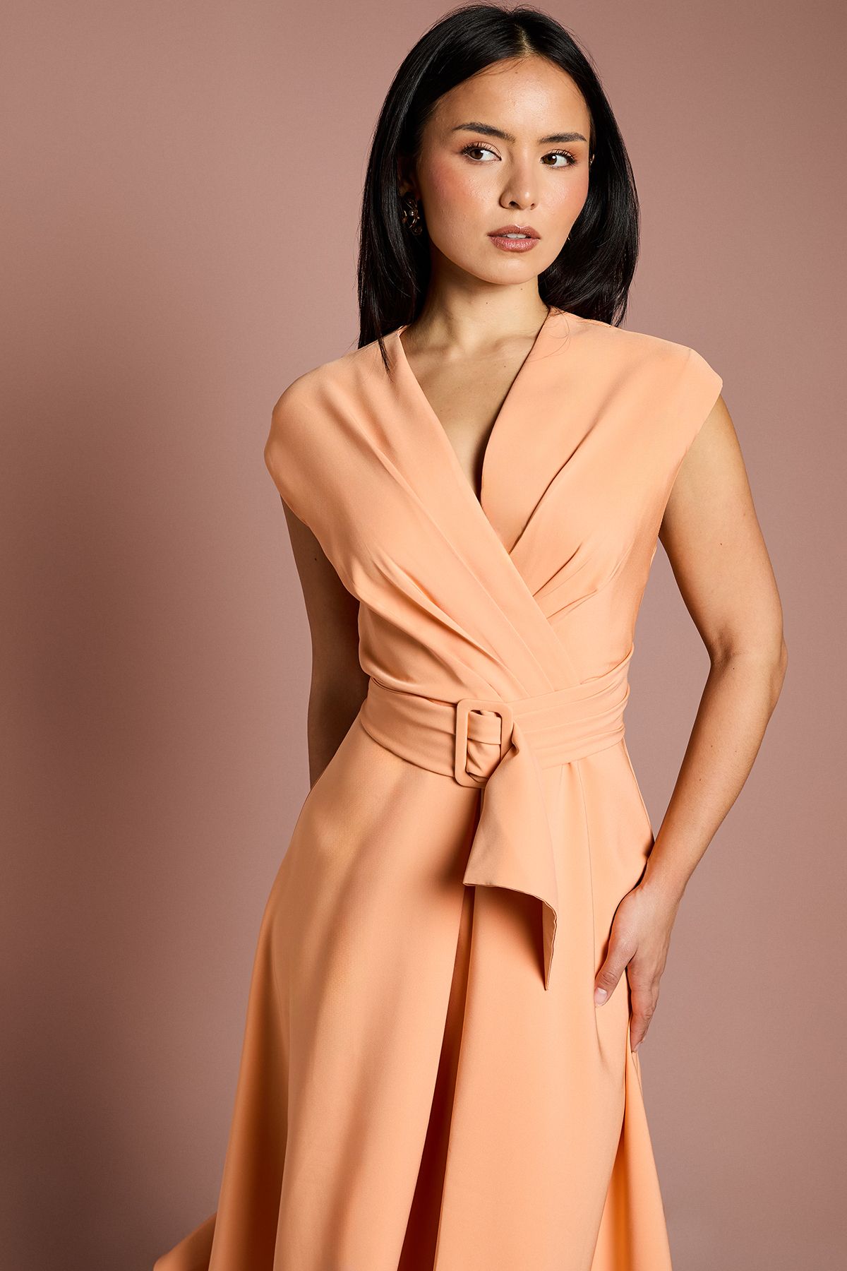 Coast Petite Belted Crepe Dress