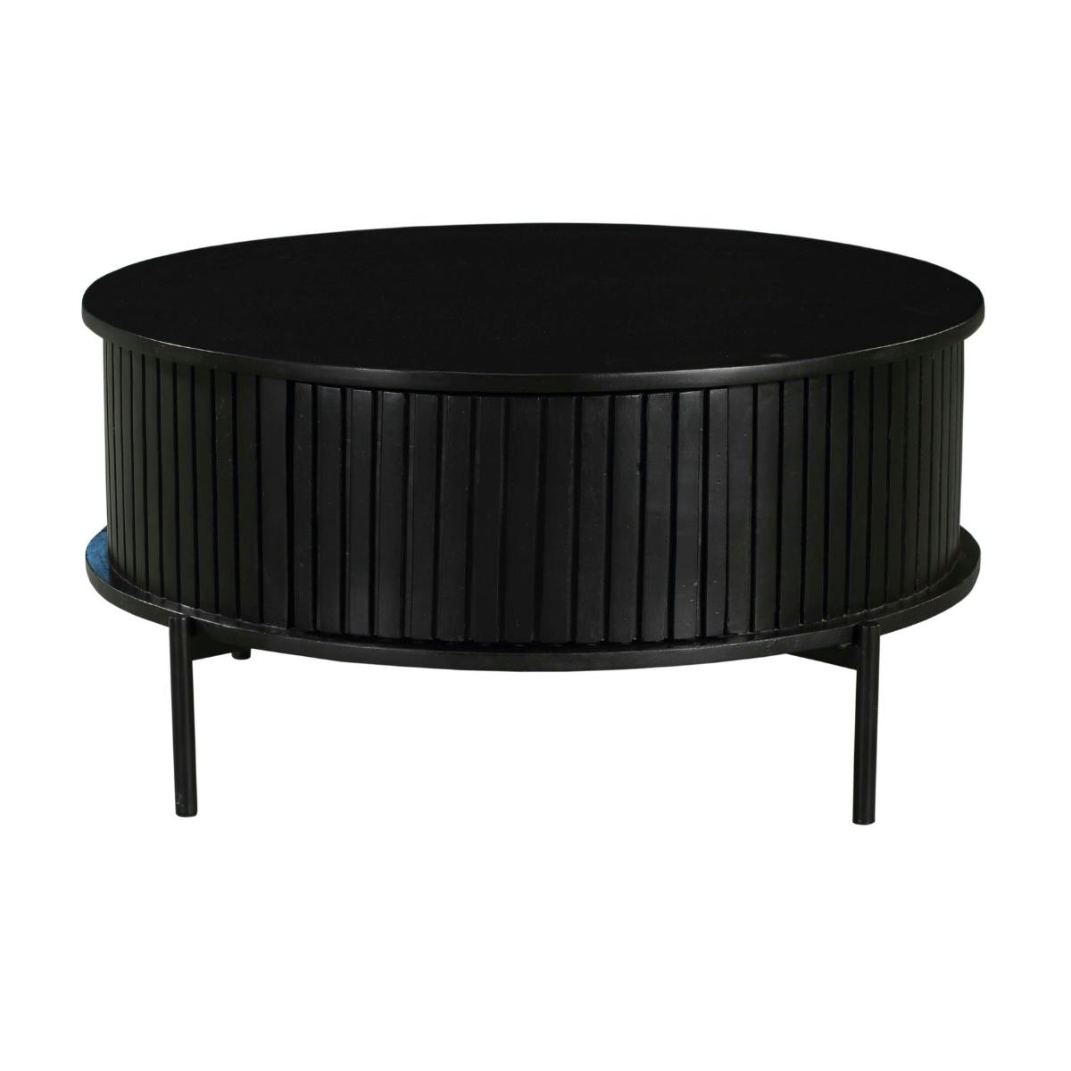 Table basse ronde noire en bois rainuré 2 tiroirs CORTINA