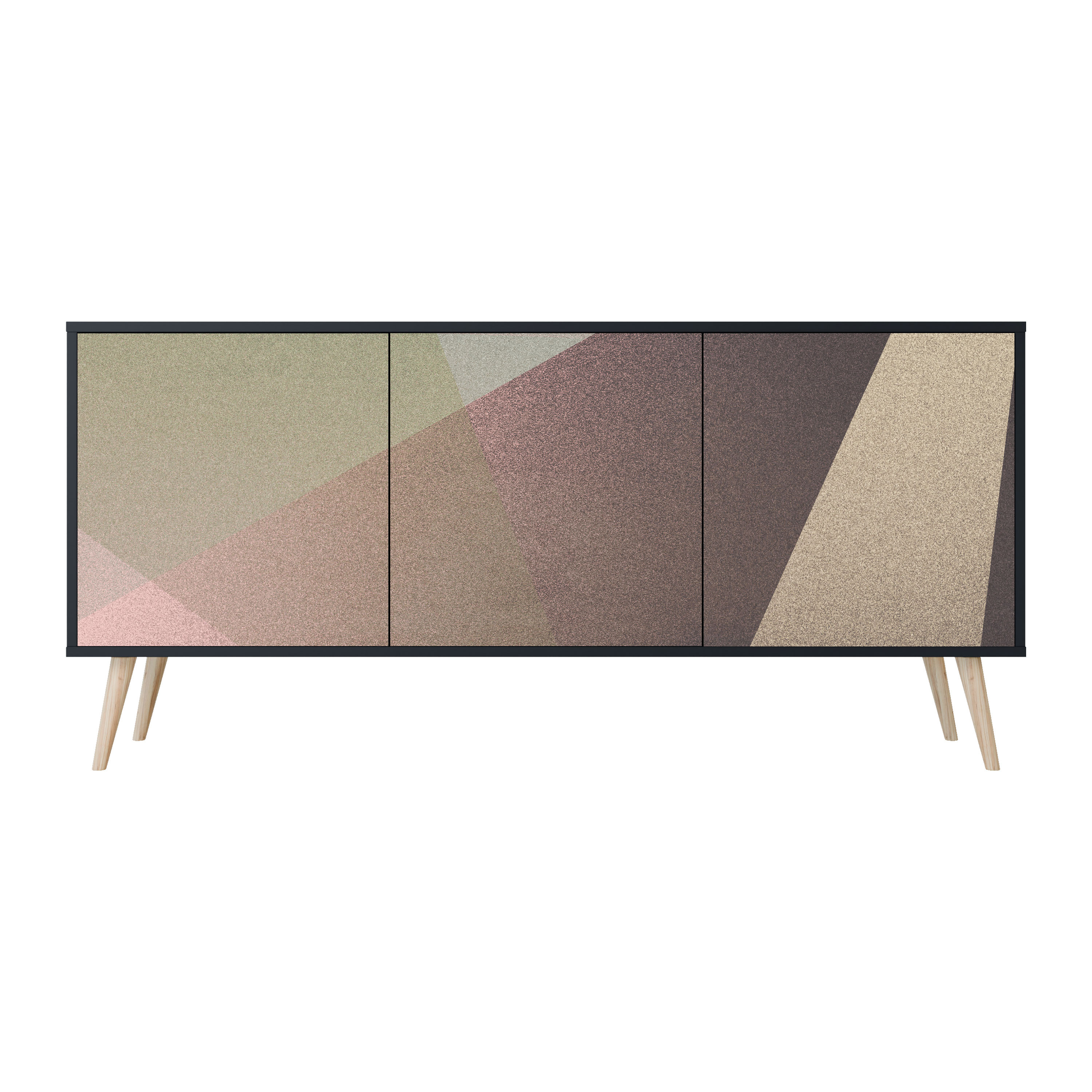 BEIGE GEOMETRY Komoda 3 drzwi Czarna-Bukowa skośna
