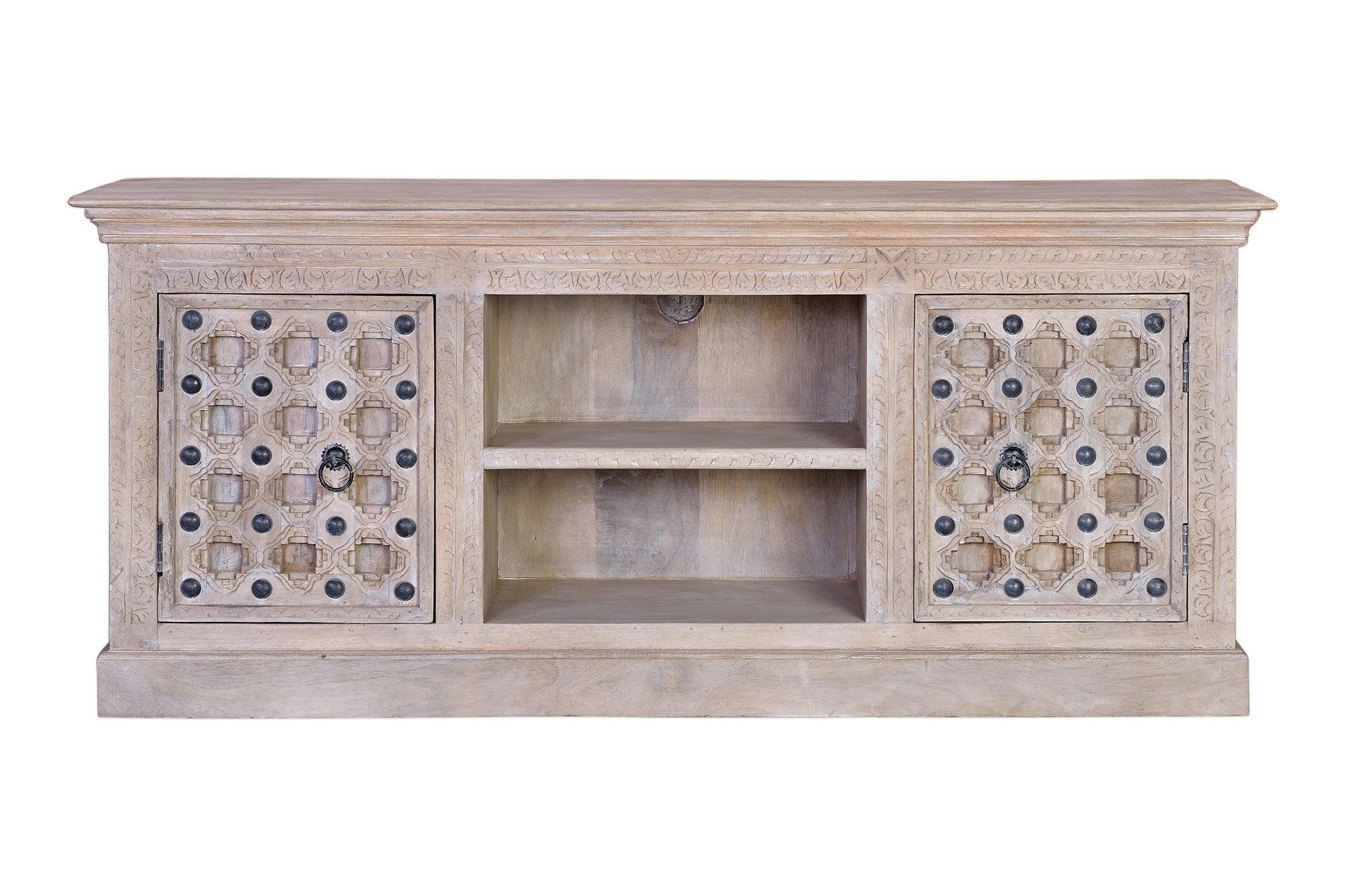 BAKHRA - Meuble TV en bois de manguier naturel et détails en métal