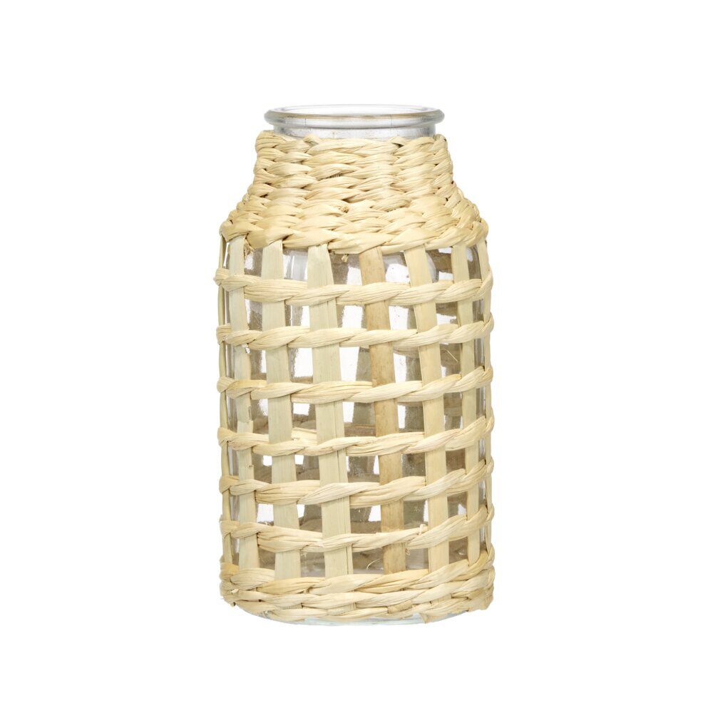 Vase en verre avec raphia tressé Ø8xH16cm