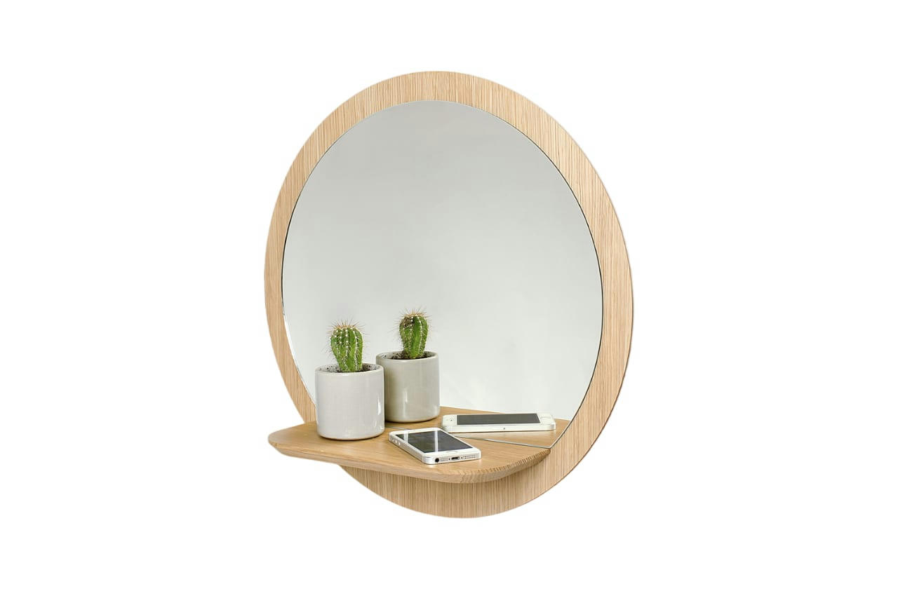SUNRISE - Miroir mural rond avec tablette Sunrise grand modèle D48cm