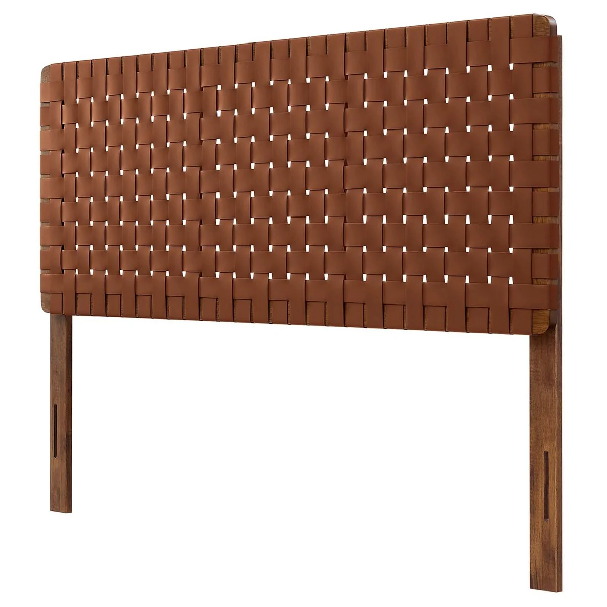 Ditmas Solid Wooden Brown Leather Basket Weaved Queen Size Headboard