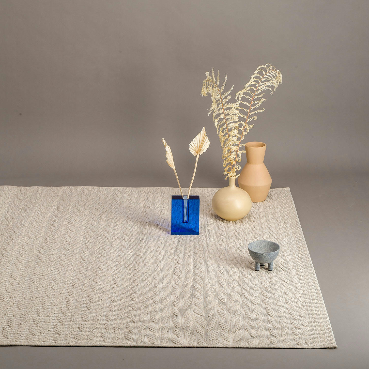 LEAVES - Tapis deco scandinave tressé beige 153x230, OEKO-TEX®