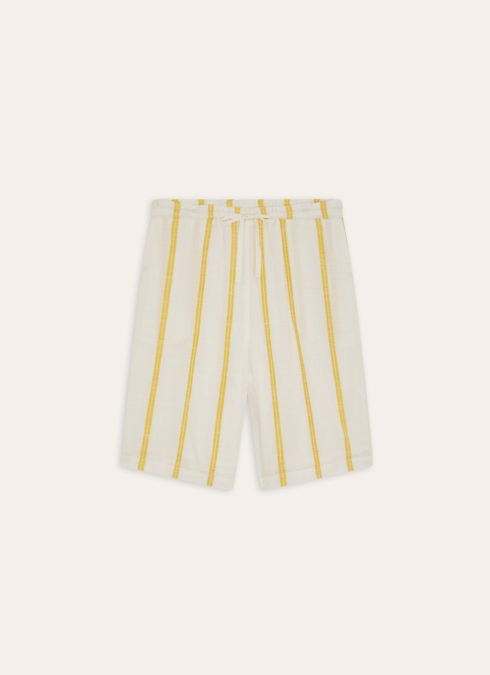 SHORT LONG EN VISCOSE ET RAYURE BRODÉE JAUNE