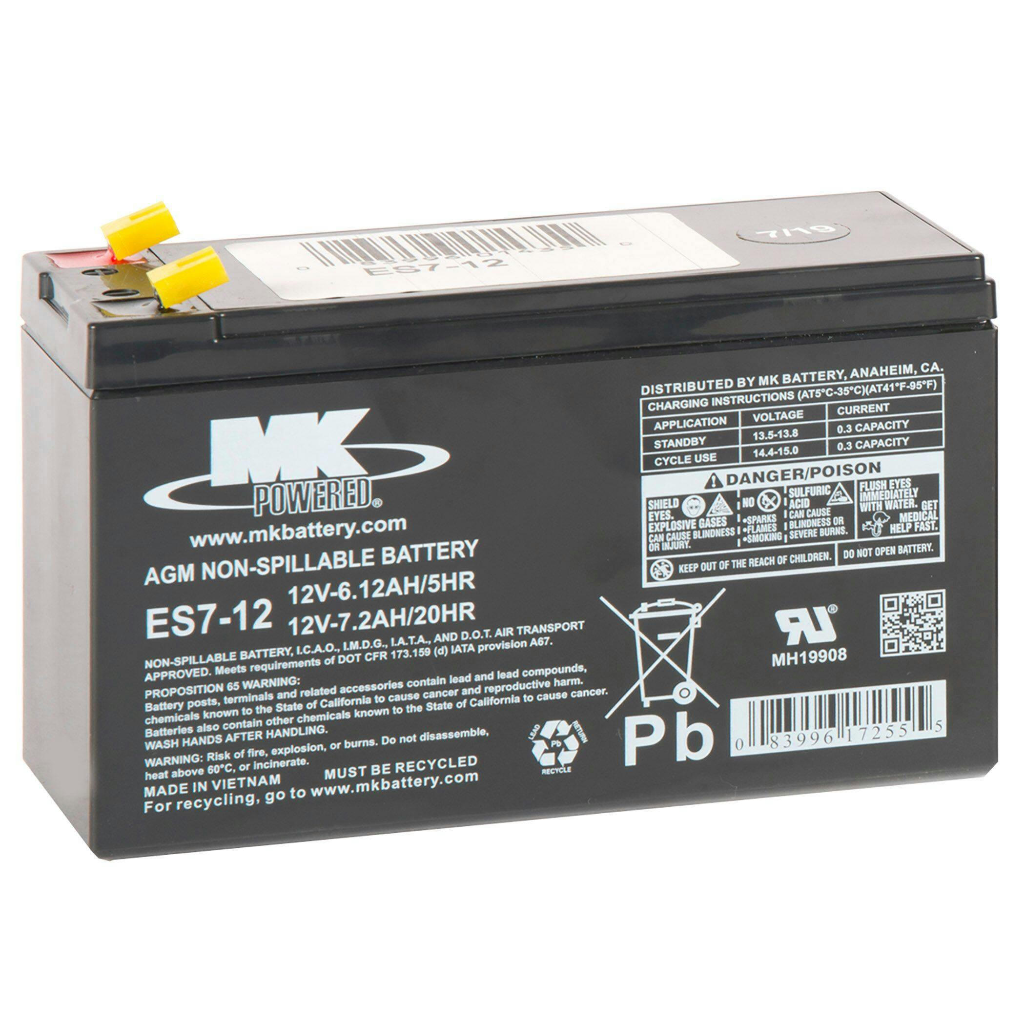 MK Battery 12-Volt 7.2 Ah SLA Battery, F2 Terminal