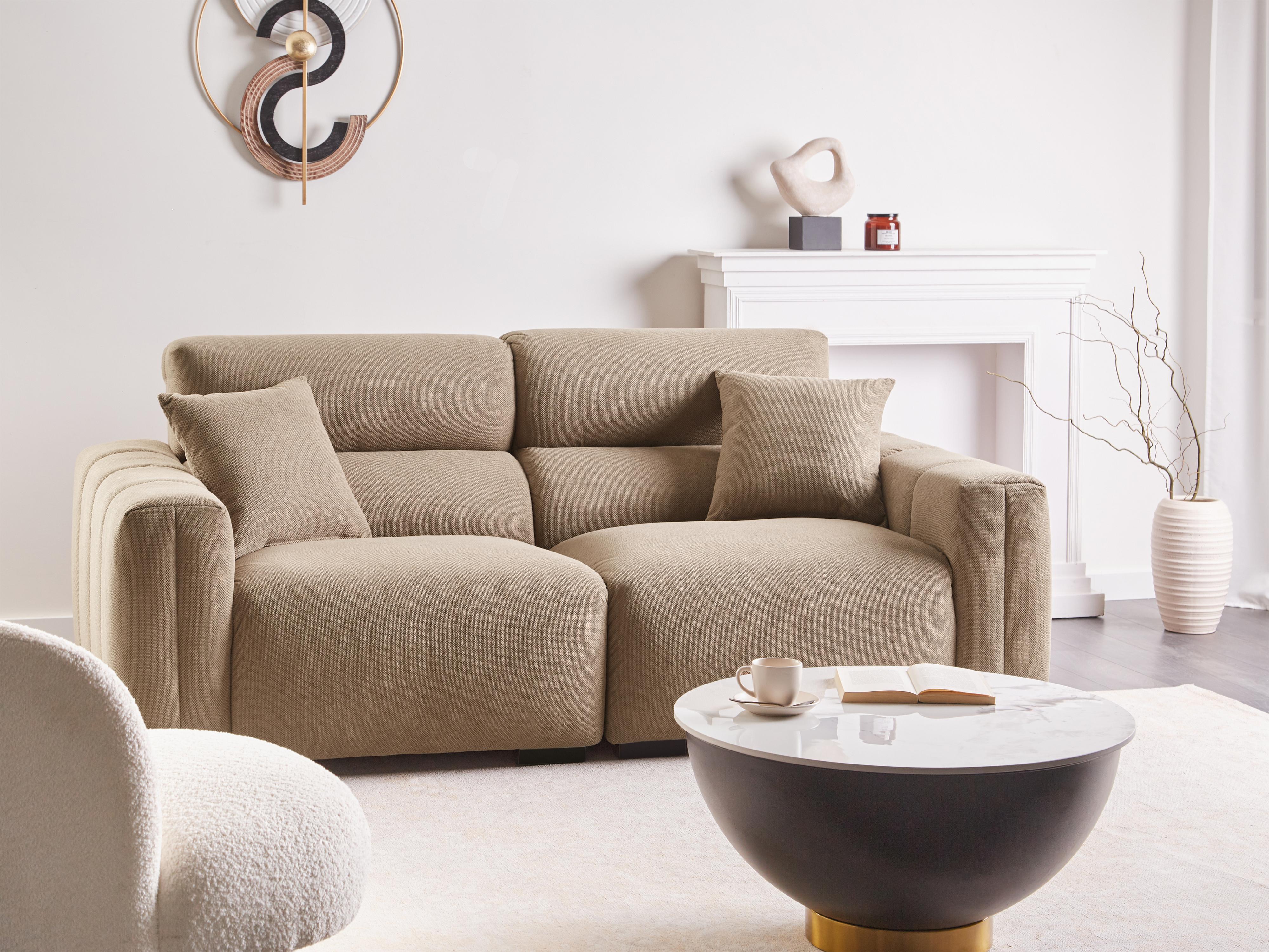 Sofa 3 Seater FAUSKAN Fabric Light Brown