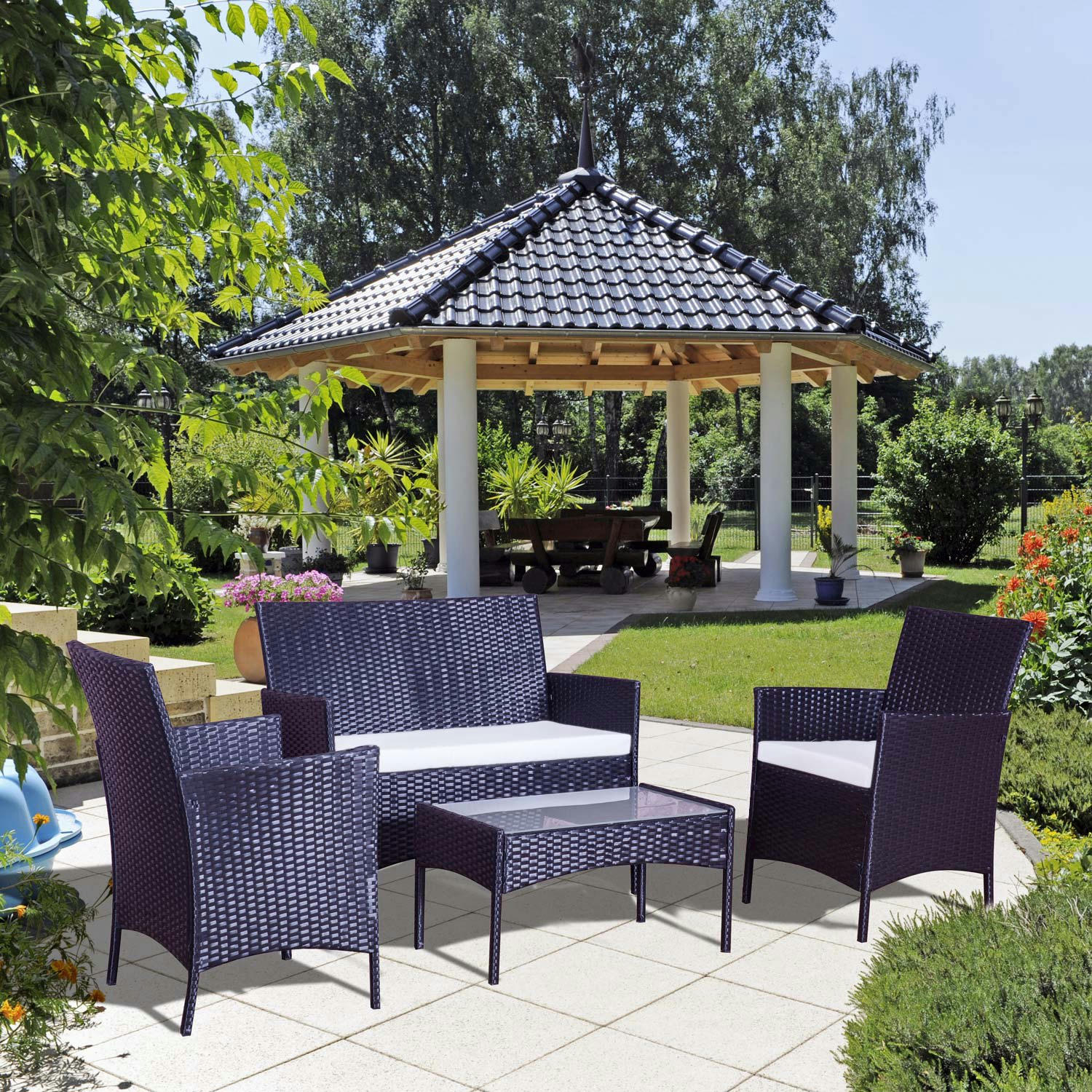 MYKONOS - Salon de jardin 4 places en résine tressée