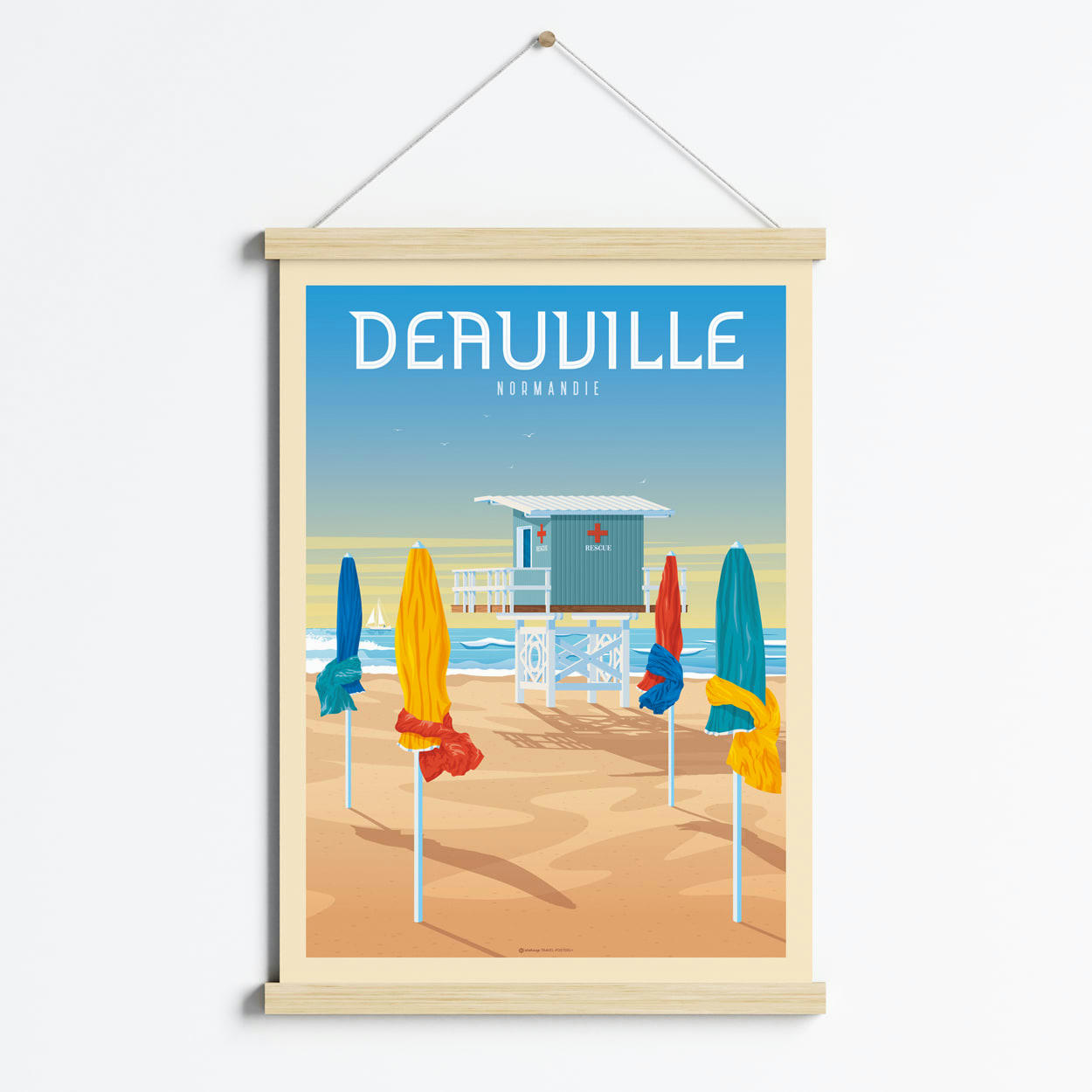 - Affiche Deauville France + Cadre Magnétique (Bois) 50x70 cm