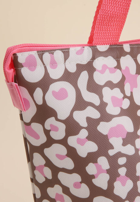 Womens Brown & Pink Leopard Lunch Bag